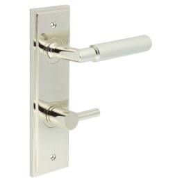 Piccadilly Door Handle Bathroom Din Backplate Polished Nickel & Turn & Release - By Frelan Hardware - BUR-40PN-456PN-82PN