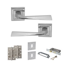 STATUS California Door Handle Pack (3 Lever Lock Set - 3" CE Sashlock, 4" Slim Knuckle Hinges x2) - Satin Chrome