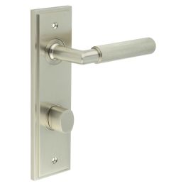 Piccadilly Door Handle Din Bathroom Backplate Satin Nickel & Turn & Release - By Frelan Hardware - BUR-40SN-456SN-81SN