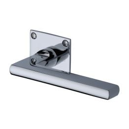 Heritage Brass Door Handle Lever Latch on Square Rose Trident Design Polished Chrome finish