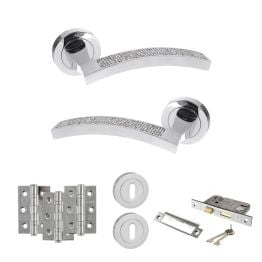 Senza Pari Crystal Door Handle Pack (3 Lever Lock Set - 2.5" CE Sashlock, 3" Fire Rated Hinges x3) - Polished Chrome
