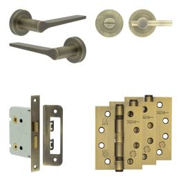 Complete Gio Door Handle Pack - Bathroom - Antique Brass - By Frelan Hardware - JE-E6A2-AB