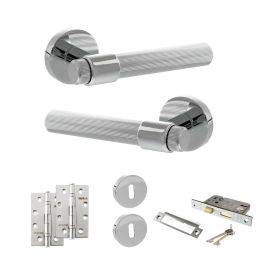 Senza Pari Fasana Door Handle Pack (3 Lever Lock Set - 2.5" CE Sashlock, 4" Slim Knuckle Hinges x2) - Polished Chrome