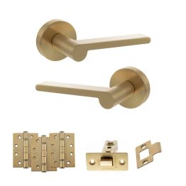 Senza Pari Darrio Door Handle Pack (Latch Set - 3" CE Latch, 4" Fire Rated Hinges x3) - Satin Brass