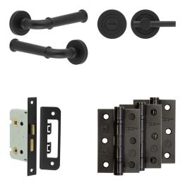 Complete Classic Door Handle Pack - Bathroom - Black - By Frelan Hardware - JE-A5B2-MB