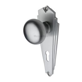 Heritage Brass Mortice Knob on Lock Plate Broadway Design Satin Chrome finish