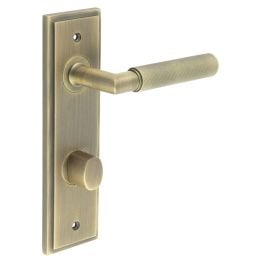 Piccadilly Door Handle Din Bathroom Backplate Antique Brass & Turn & Release - By Frelan Hardware - BUR-40AB-456AB-81AB