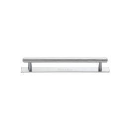 Heritage Brass Cabinet Pull Knurled Design with Plate 96mm CTC Satin Chrome Finish