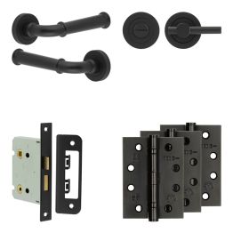Complete Classic Door Handle Pack - Bathroom - Black - By Frelan Hardware - JE-A6A2-MB
