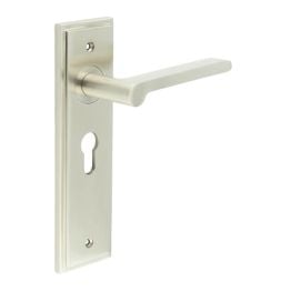 Fitzrovia Door Handle Euro Backplate Satin Nickel - By Frelan Hardware - BUR15KIT323