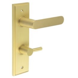 Kensington Door Handle Din Bathroom Backplate Satin Brass & Turn & Release - By Frelan Hardware - BUR-25SB-456SB-82SB