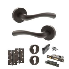 STATUS Texas Door Handle Pack (Euro Lock Set - 2.5" CE Sashlock, 4" Slim Knuckle Hinges x2) - Urban Dark Bronze