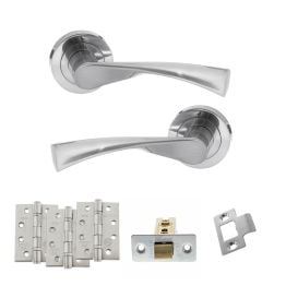 STATUS Colorado Door Handle Pack (Latch Set - 3" CE Latch, 4" Fire Rated Hinges x3) - Satin Chrome
