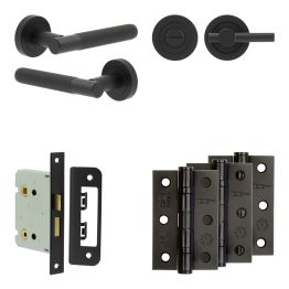 Complete Venice Door Handle Pack - Bathroom - Black - By Frelan Hardware - JE-F6B2-MB
