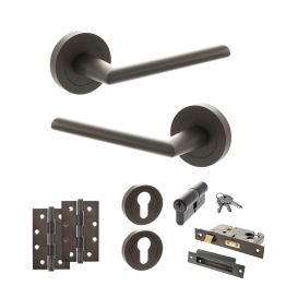 STATUS Alabama Door Handle Pack (Euro Lock Set - 3" CE Sashlock, 4" Slim Knuckle Hinges x2) - Urban Dark Bronze