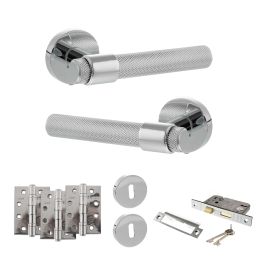 Senza Pari Andretta Door Handle Pack (3 Lever Lock Set - 2.5" CE Sashlock, 4" Fire Rated Hinges x3) - Polished Chrome
