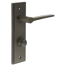 Knightsbridge Door Handle Din Bathroom Backplate Dark Bronze & Turn & Release - By Frelan Hardware - BUR-20DB-456DB-80DB
