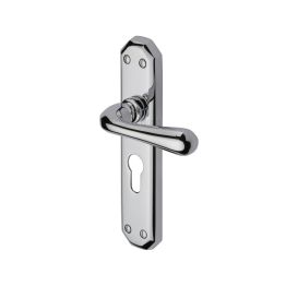 Heritage Brass Door Handle for Euro Profile Plate Charlbury Design Polished Chrome finish