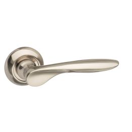 Mediterranean Malta Lever Door Handle on Round "C" Rose - Satin Nickel