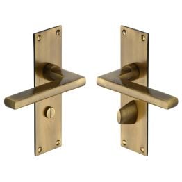 Heritage Brass Door Handle Bathroom Set Trident Design Antique Brass Finish