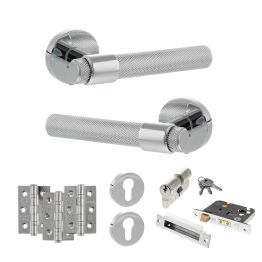 Senza Pari Andretta Door Handle Pack (Euro Lock Set - 2.5" CE Sashlock, 3" Fire Rated Hinges x3) - Polished Chrome