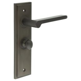 Fitzrovia Door Handle Bathroom Backplate Dark Bronze & Turn & Release - By Frelan Hardware - BUR-15DB-453DB-80DB