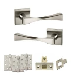 Senza Pari Guido Door Handle Pack (Latch Set - 2.5" CE Latch, 4" Fire Rated Hinges x3) - Satin Nickel