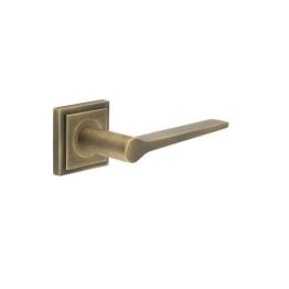 Knightsbridge Door Handle on Square Stepped Rose Antique Brass - By Frelan Hardware - BUR20KIT7