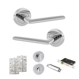 STATUS Alabama Door Handle Pack (Bathroom Set - 3" CE Bathroom Lock, 4" Slim Knuckle Hinges x2) - Polished Chrome