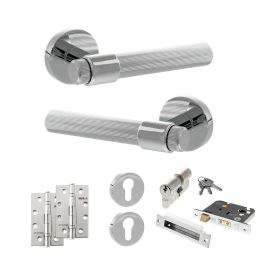Senza Pari Fasana Door Handle Pack (Euro Lock Set - 3" CE Sashlock, 4" Slim Knuckle Hinges x2) - Polished Chrome
