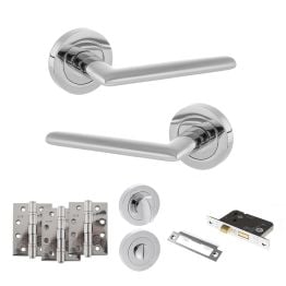STATUS Alabama Door Handle Pack (Bathroom Set - 3" CE Bathroom Lock, 4" Fire Rated Hinges x3) - Polished Chrome