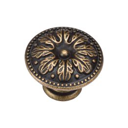 Floral Round Knob 035mm Distressed Brass finish
