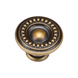 Beaded Round Knob 035mm Distressed Brass finish