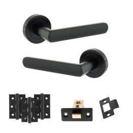 STATUS Carolina Door Handle Pack (Latch Set - 3" CE Latch, 3" Fire Rated Hinges x3) - Matt Black