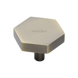 Heritage Brass Cabinet Knob Hexagon Design 38mm Antique Brass finish