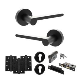 Senza Pari Darrio Door Handle Pack (Euro Lock Set - 2.5" CE Sashlock, 4" Fire Rated Hinges x3) - Matt Black