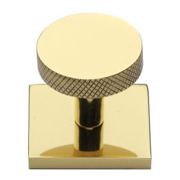 Heritage Brass Cabinet Knob Disc Knurled Design with Square Backplate 32mm Polished Brass finish