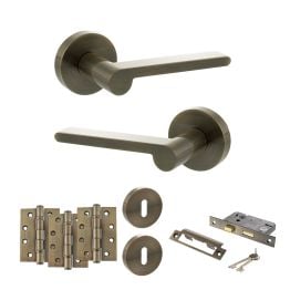 Senza Pari Darrio Door Handle Pack (3 Lever Lock Set - 2.5" CE Sashlock, 4" Fire Rated Hinges x3) - Antique Brass