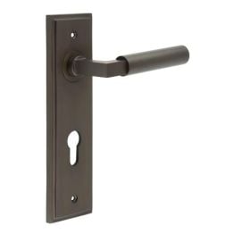Westminster Door Handle Din Euro Backplate Dark Bronze - By Frelan Hardware - BUR30KIT90
