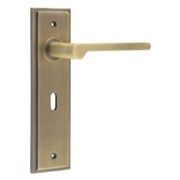 Fitzrovia Door Handle Lock Backplate Antique Brass - By Frelan Hardware - BUR15KIT9