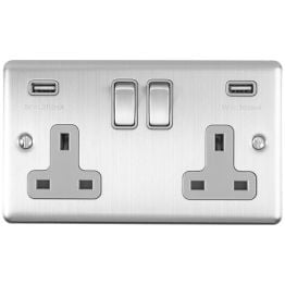 Eurolite Enhance Decorative 2 Gang USB Socket Satin Stainless Steel