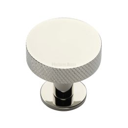 Heritage Brass Cabinet Knob Knurled Disc Design with Rose 32mm Polished Nickel finish