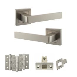 STATUS Montana Door Handle Pack (Latch Set - 2.5" CE Latch, 3" Fire Rated Hinges x3) - Satin Nickel