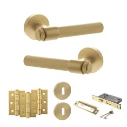 Senza Pari Fasana Door Handle Pack (3 Lever Lock Set - 2.5" CE Sashlock, 3" Fire Rated Hinges x3) - Satin Brass