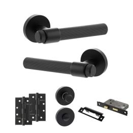 Senza Pari Fasana Door Handle Pack (Bathroom Set - 2.5" CE Bathroom Lock, 4" Slim Knuckle Hinges x2) - Matt Black