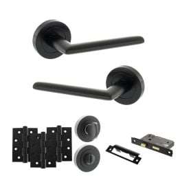 STATUS Alabama Door Handle Pack (Bathroom Set - 3" CE Bathroom Lock, 4" Fire Rated Hinges x3) - Matt Black