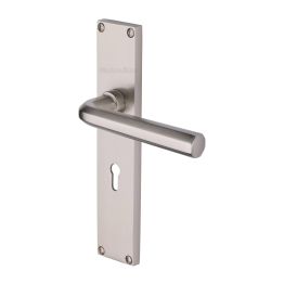 Heritage Brass Octave Lever Lock Door Handle on 200mm Plate Satin Nickel finish