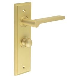 Fitzrovia Door Handle Bathroom Backplate Satin Brass & Turn & Release - By Frelan Hardware - BUR-15SB-453SB-80SB