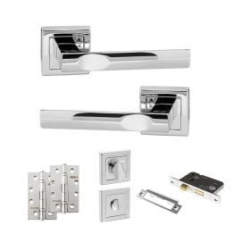 STATUS Kansas Door Handle Pack (Bathroom Set - 3" CE Bathroom Lock, 4" Slim Knuckle Hinges x2) - Polished Chrome