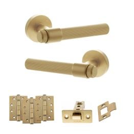 Senza Pari Fasana Door Handle Pack (Latch Set - 3" CE Latch, 4" Fire Rated Hinges x3) - Satin Brass